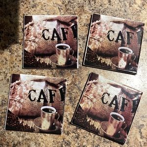 Set of 4 Coffee-Themed Square Ceramic Coasters
